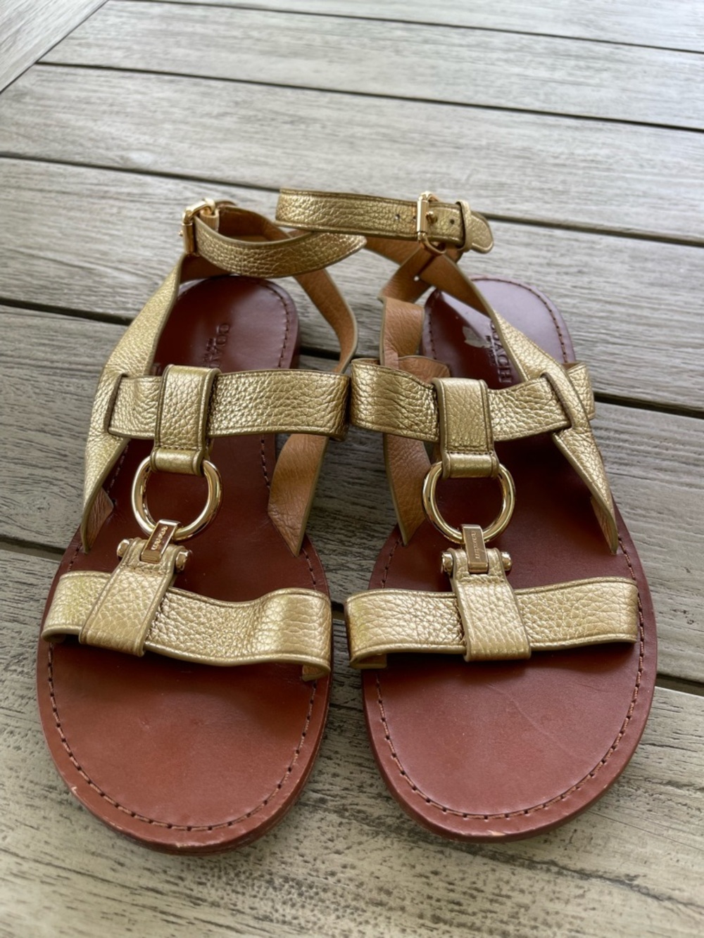 Coach Elaine Gold Leather Ring-Accent Women's Sandals Size 8